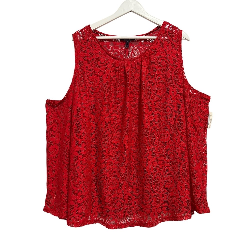 Olivia Sky Lace Tank‎ Top Women 3X India Red Sleeveless Pleated Floral Shell NWT